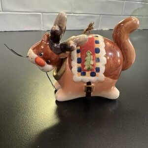 Crazy Cat Lady Reindeer Christmas Ornament‎ Bobble Head Ceramic Figurine 4"